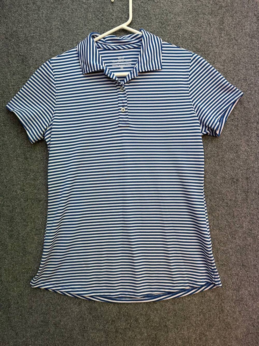 Vineyard Vines Women's XS Performance Polo Shirt Blue White Striped Golf